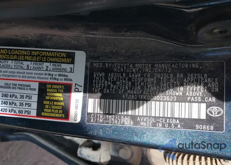 2012 Toyota Camry Hybrid Xle from USA, damaged, VIN 4T1BD1FK0CU023623